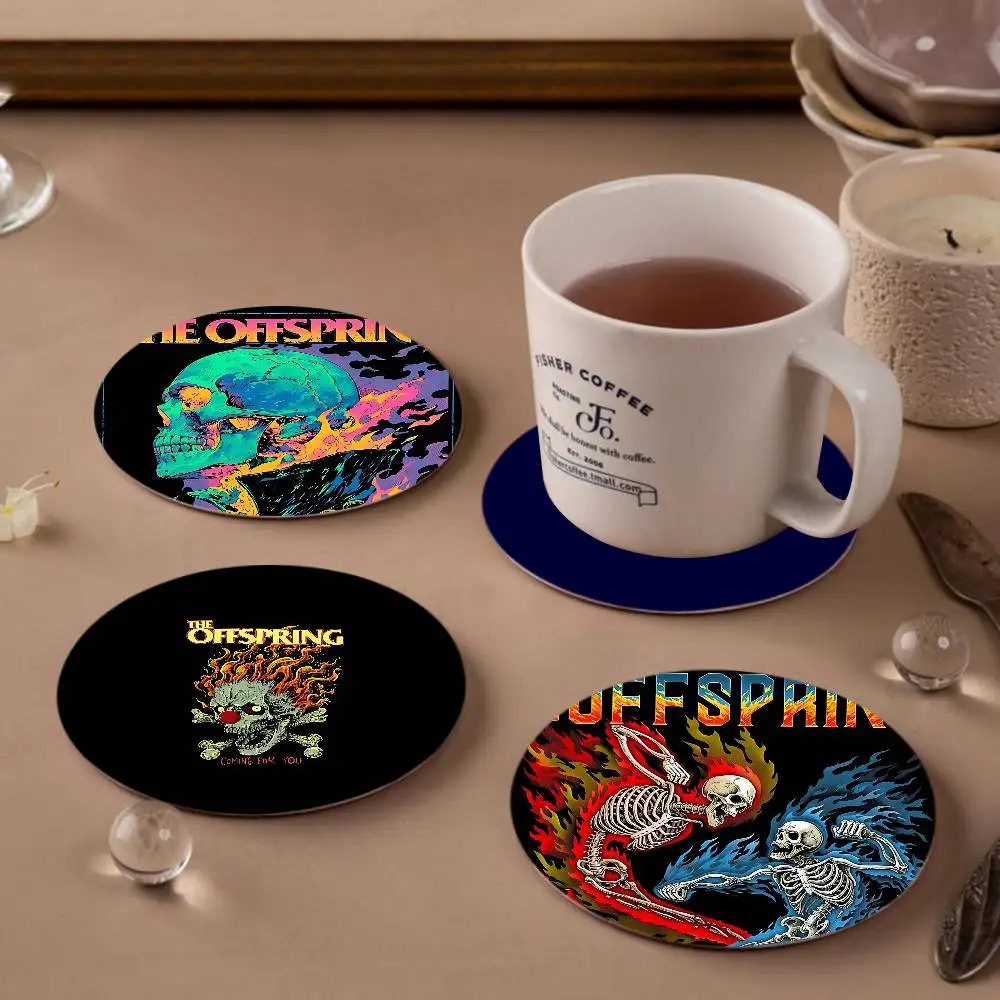 Modern Rock Band T-The O-Offspring Pop Punk Themed Wooden Coaster Non-Slip Heat-Resistant Fun Dining Table Decoration Cafe