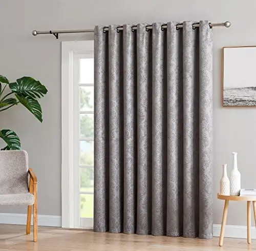 

Damask Embossed Light Gray Extra Wide Curtain Panels for Doors, Sliding Glass Doors, or Room Dividers. (Evelyn 102 x