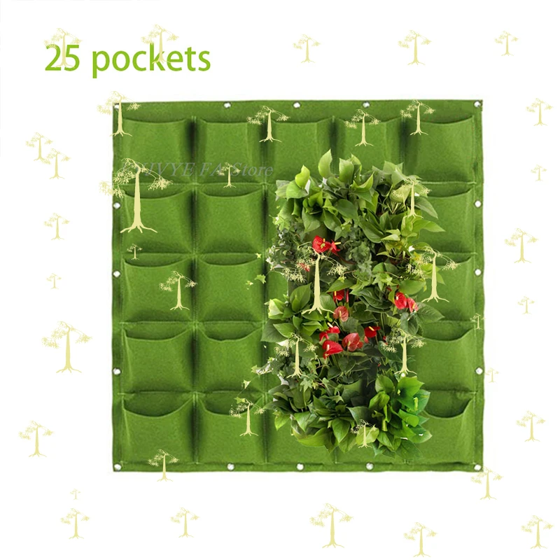 

25 карманов, настенные подвесные мешки для посадки, зеленые карманы, сумка для выращивания, вертикальный садовый бонсай, цветочный горшок для растений F1