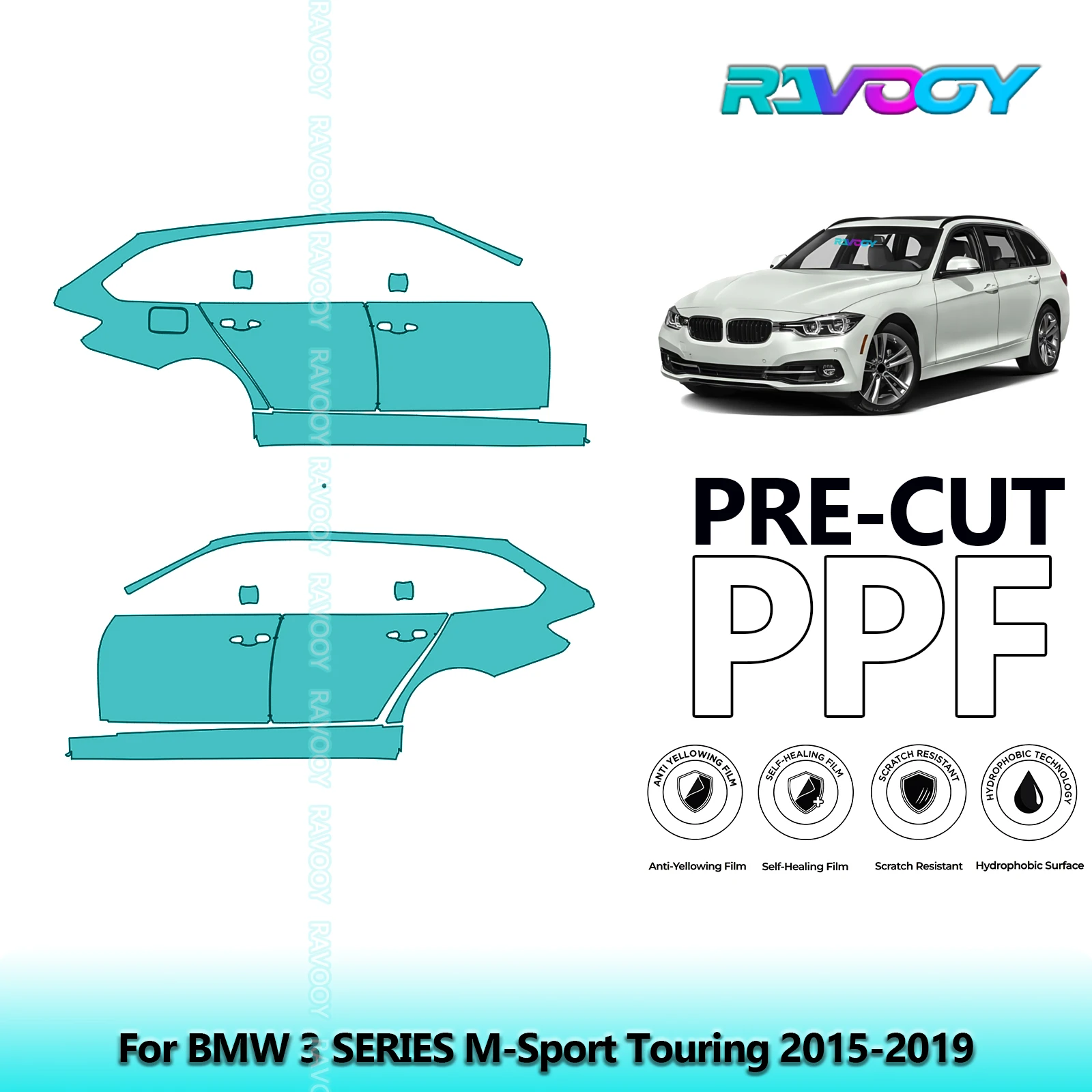 

For BMW 3 SERIES M-Sport Touring 2015-2019 8.5mil Clear Matte Pre-Cut PPF Door & A/B Pillar Kit TPU Paint Protection Film Set