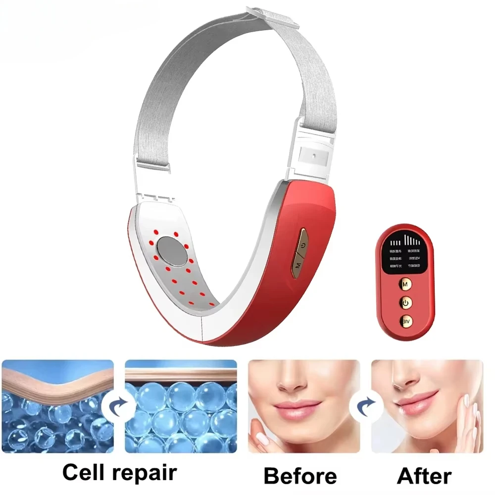 V Face Lift Massager Device Face Contour EMS Massage Double Chin Remove Red Blue Light Heat V-shaped Face Lift Beauty Instrument