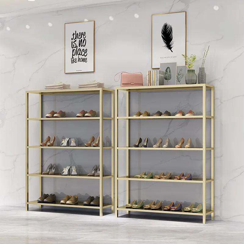 Clothing store shoe rack display rack gold combination rack multi-layer commodity display  floor-to-ceiling shoe and bag