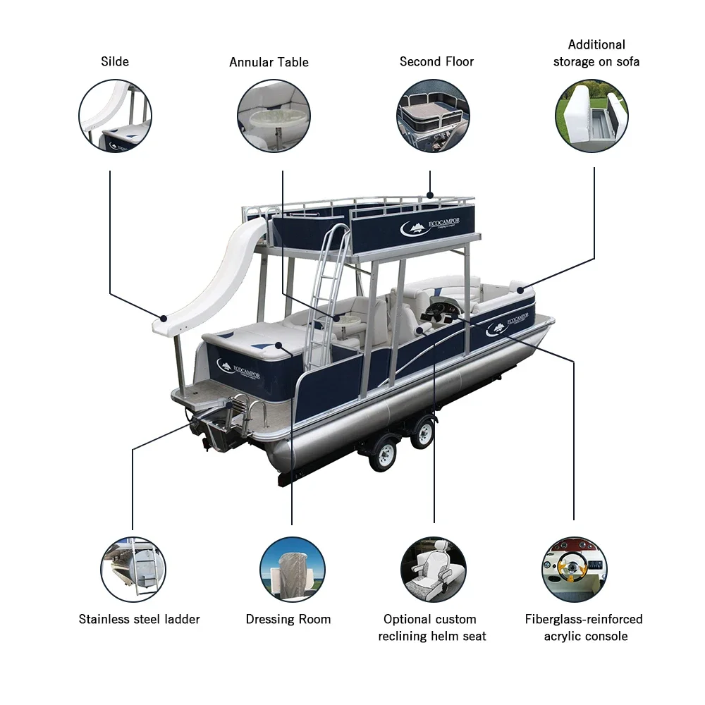 26 foot beautiful deck luxury leisure floating double-layer aluminum pontoon boat