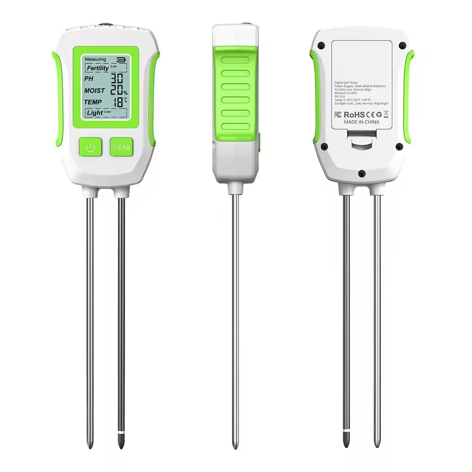 Digital LCD Soil Tester PH Moisture Temperature Fertility Sunlight Soil Meter with Backlight for House Plants Garden Lawn Farm