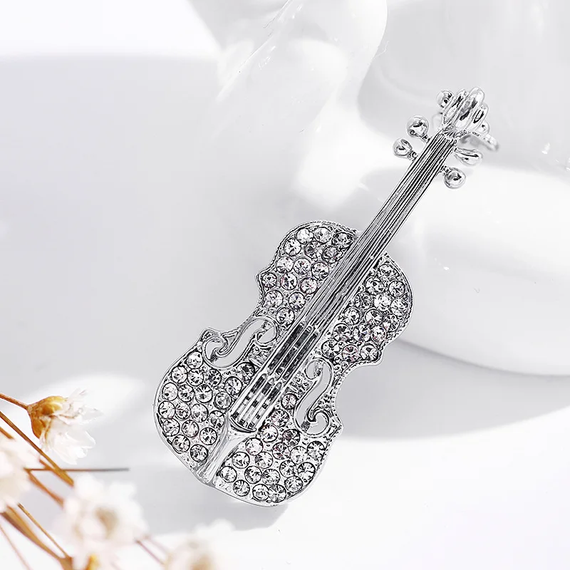 Elegant Violin Brooches For Women Shiny Rhinestone Gentle Brooch Pins Men Clothes Suit Crystal Party Jewelry Accessories Gifts