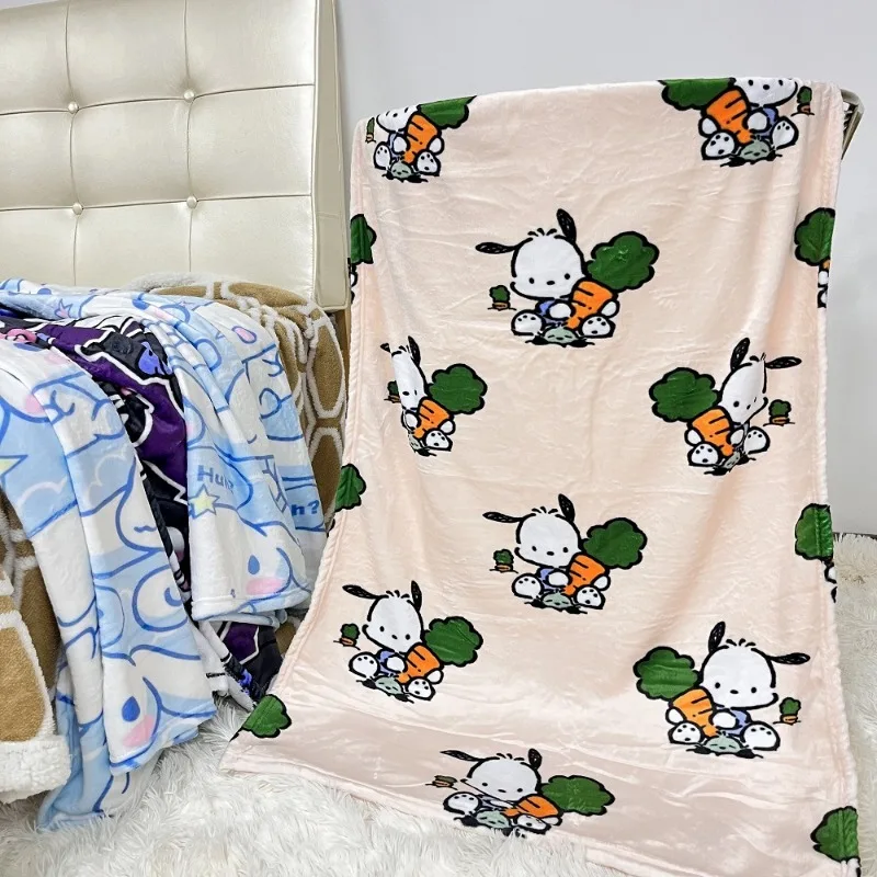 Sanrio Hello Kitt Blanket My Melody Cinnamoroll Cartoon Print Flannel Office Shawl Blanket Nap Cover