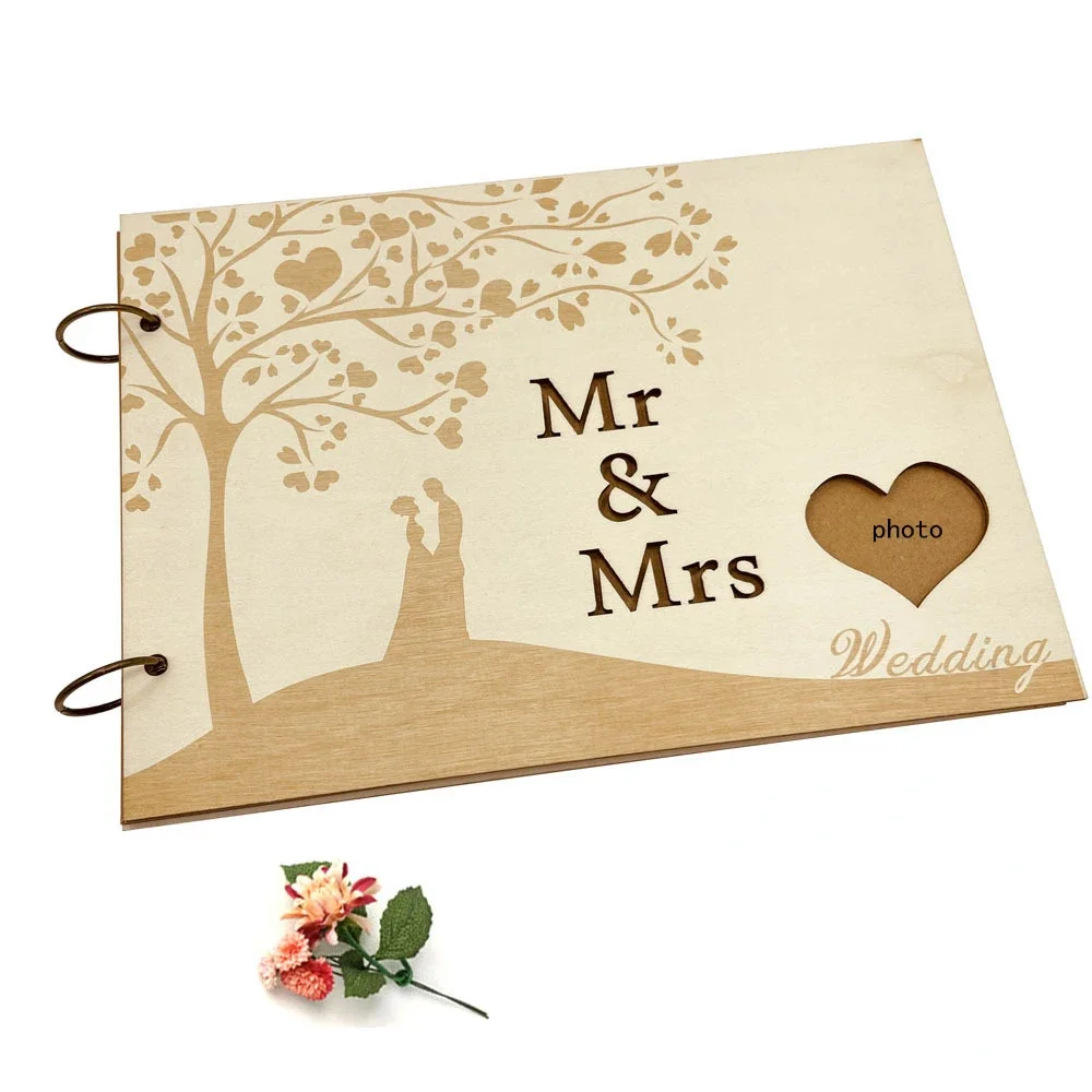 

10/20/30/40 Pages Wooden Guest Book for Wedding Message Photo Album Simple Elegant Horizontal Keepsake Book Signature Book