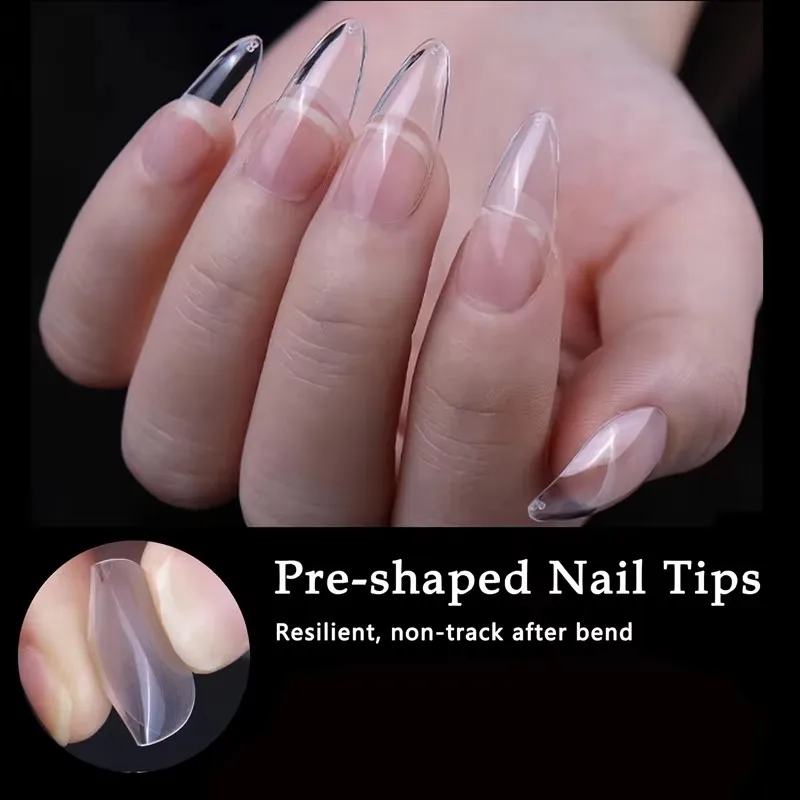 600 Pointed Nail Tips, Semi-Matte, Full Coverage, Acrylic Nail Tips, Medium Adhesive, False Nails, Nail Salon, Home DIY, Press-On Nails