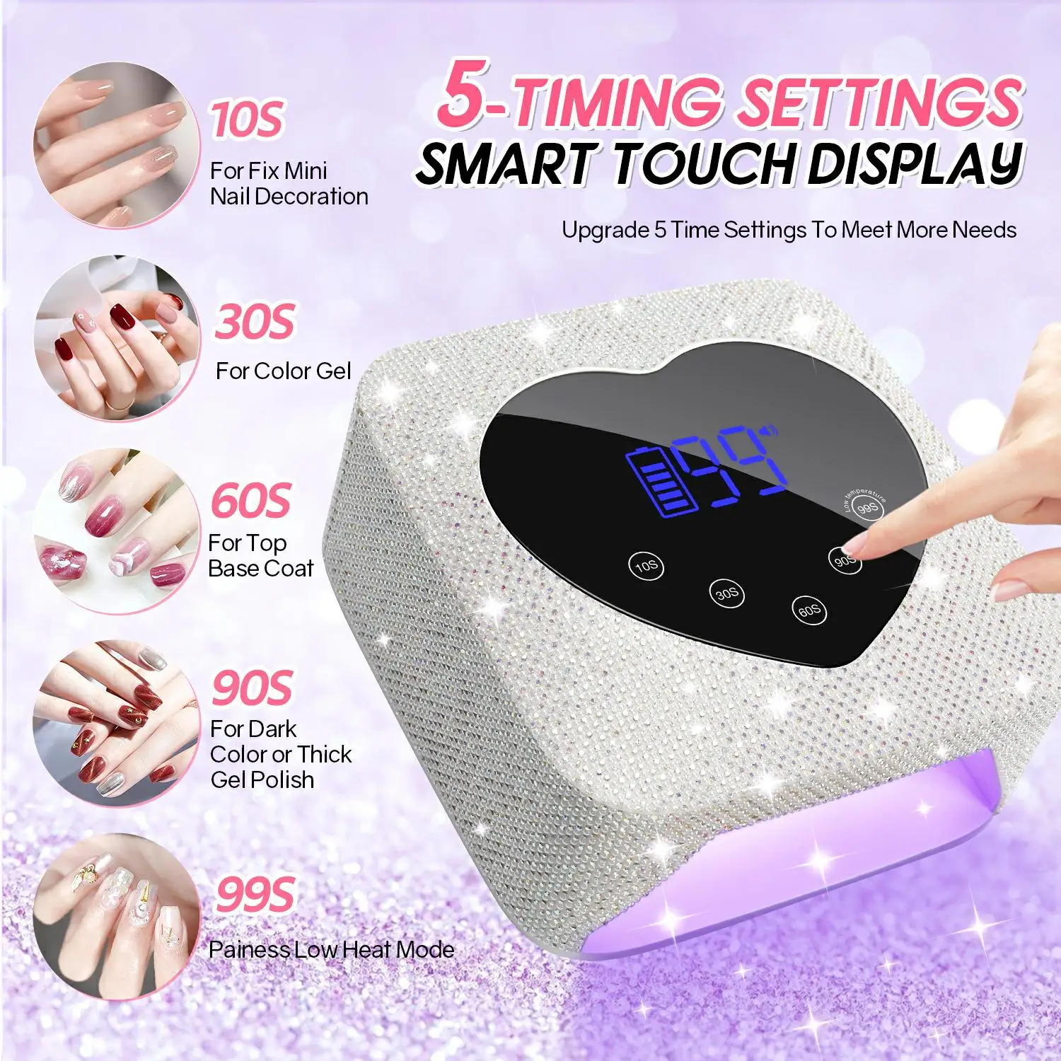 Rechargeable 72W Nail Drying Lamp With Rhinestones Wireless 30LEDS Gel Polish Drying Machine Manicure Cordless UV LED Nail Lamp