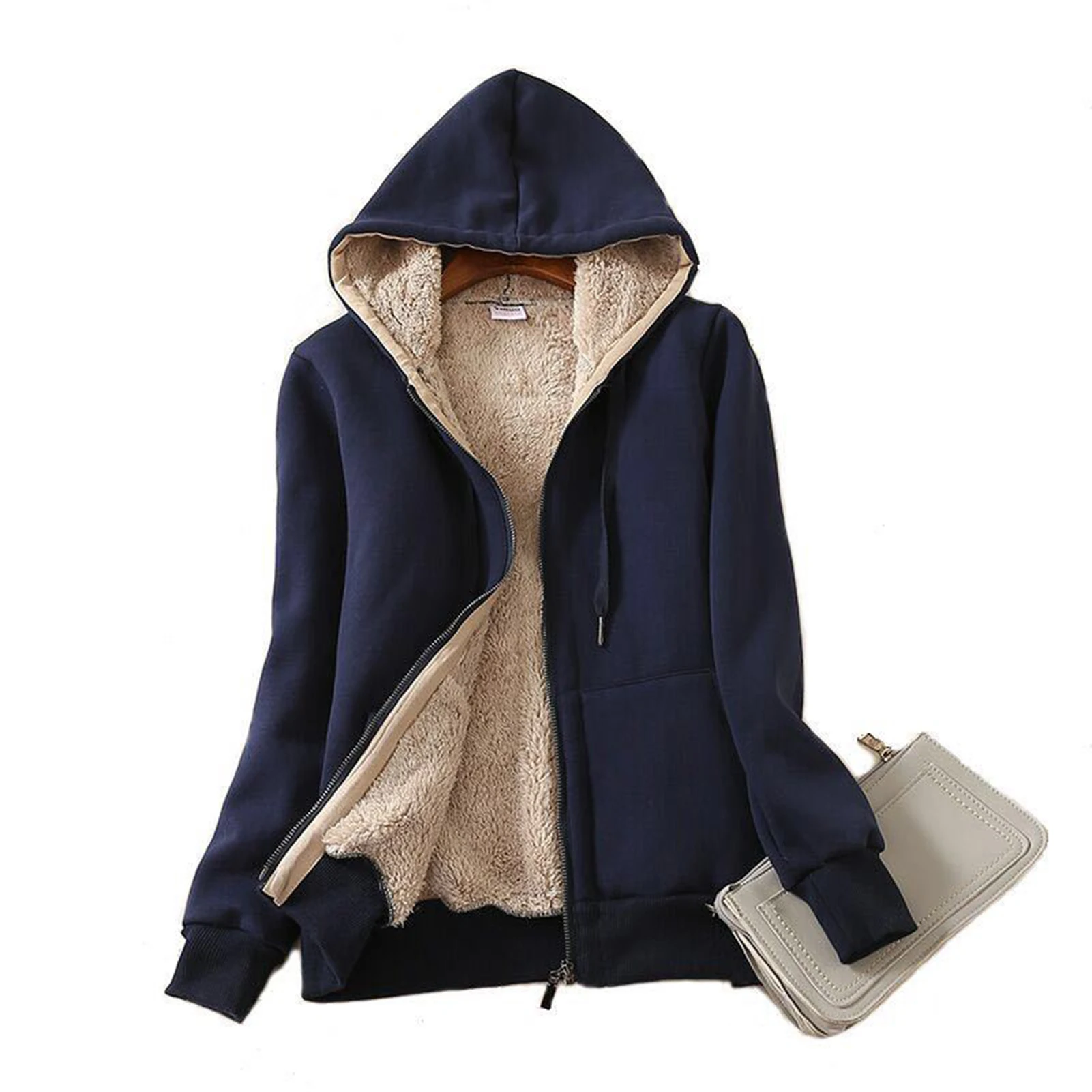 

Women Long Sleeve Hoodie Winter Jacket Casual Fleecing Hooded Sweatshirt Cardigan Suitable for Friends Gathering Wear