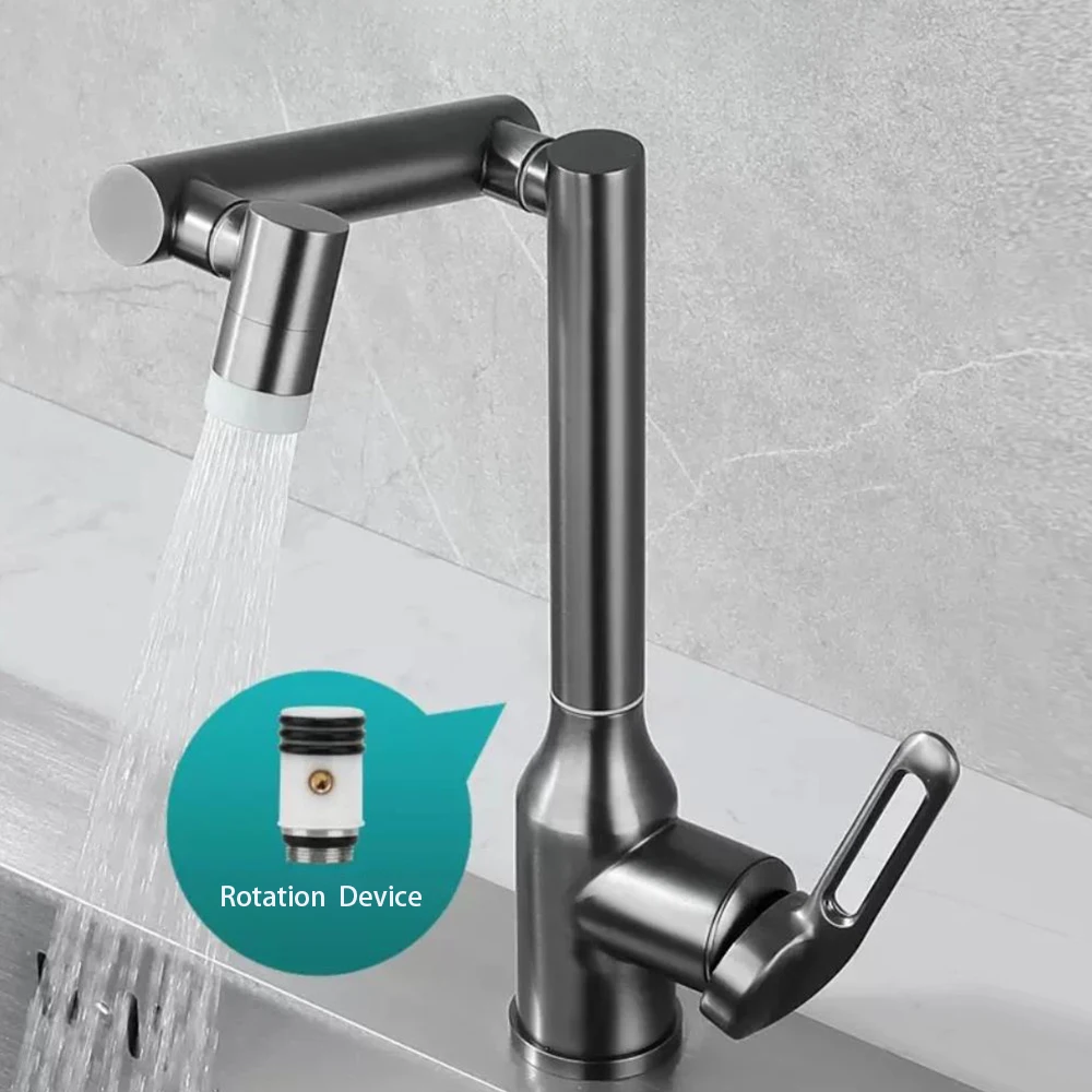 

Bathroom Basin Mixer Faucets Stainless Steel Material 360 Rotation Cold & Hot Water Single Handle Brushed Surface Treatment