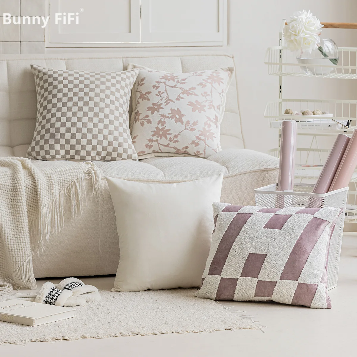 

Мягкие наволочки с цветочным рисунком и шахматной доской, современные декоративные наволочки из синели для скандинавского дивана-кровати, гостиной, домашнего декора