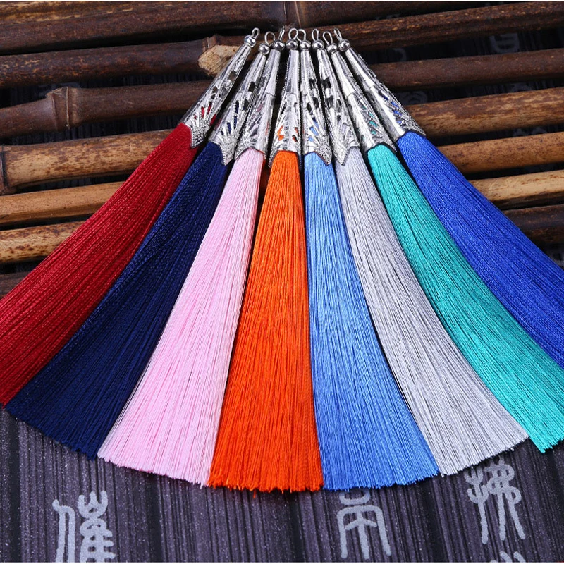 2/5/10/Pcs 14cm Polyester Silk Tassel Metal Cover Tassel Decoration Crafts DIY Jewelry Home Decoration Sewing Backpack Pendant