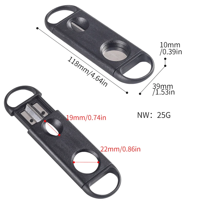 DEJAYA Cigar Cutter ABS Case Stainless Steel V Shape Sharp Blade Cigarro Knife Hole Opener Smoke Cigarrera Accessories Dual Use