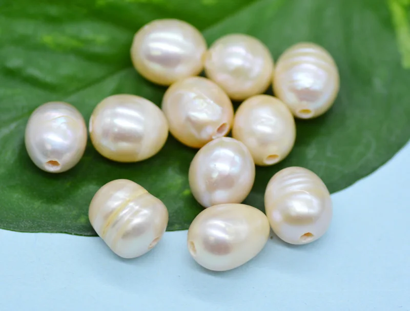 200pcs High quality 9-10mm Pink  Freshwater Oval Rice Pearls With 2mm Hole