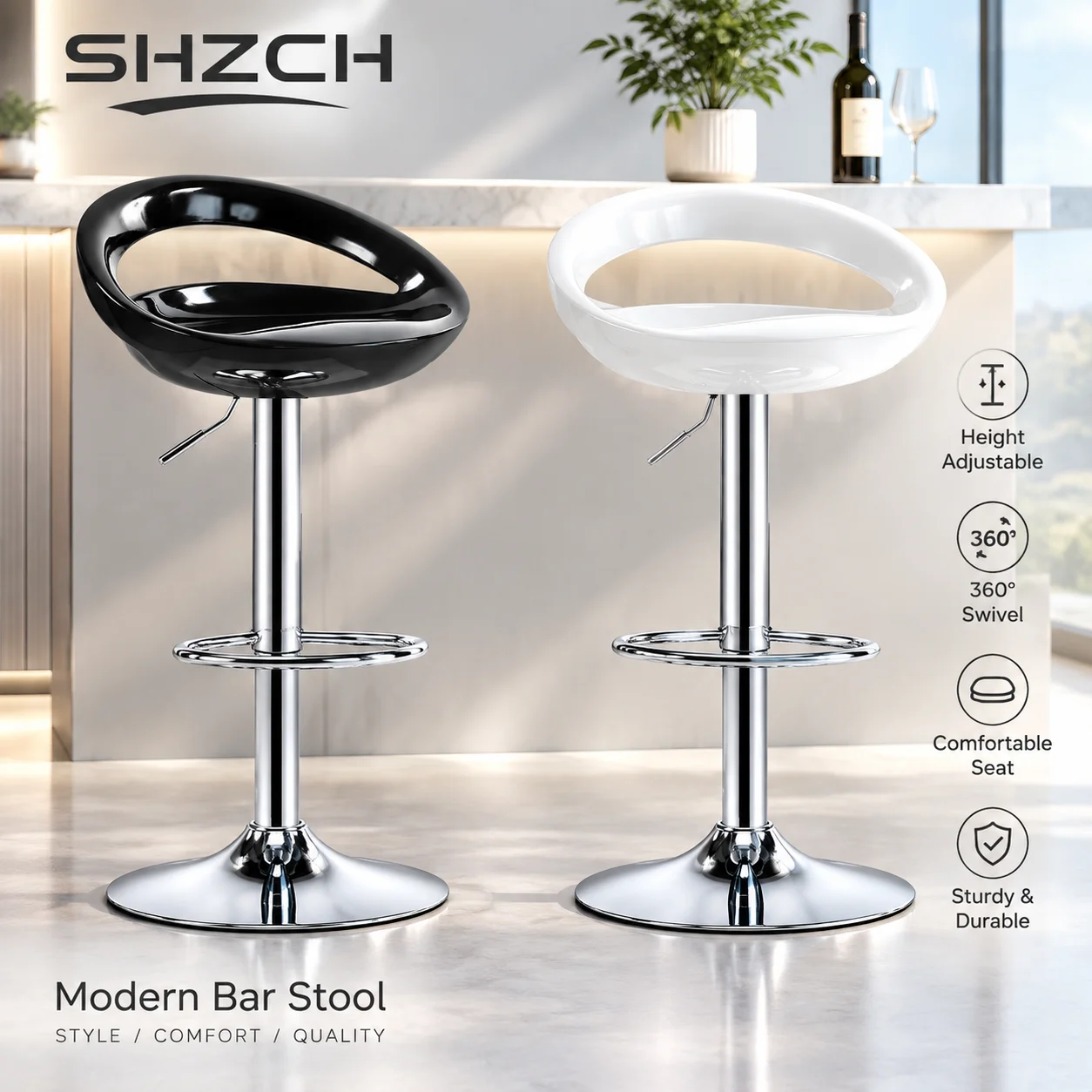Modern Minimalist Bar Stool with Backrest, Height Adjustable Counter Chair, Swivel High Foot Seat for Home Kitchen ABS Bar Stool