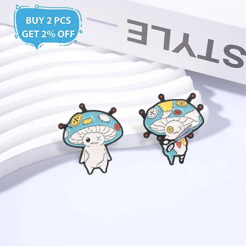 Cute Voodoo Mushroom Man Badge Cartoon Stitched Enamel Pins Fashion Lapel Brooches Backpack Clothes Jewelry Gift for Friend