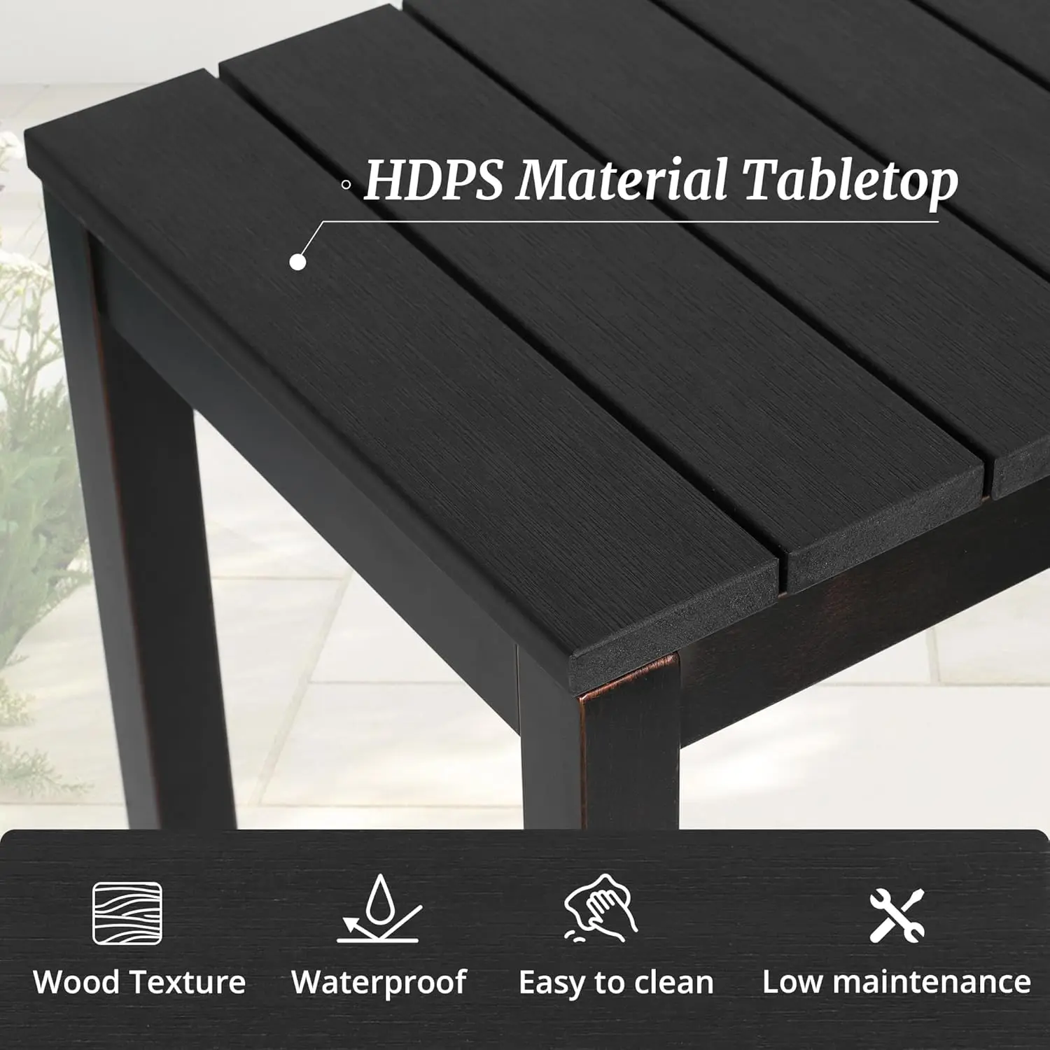 Bar Table, 45" Black Patio Bar Height Counter Table, Weather Resistant, Waterproof  Slatted Top Console Table for Hot Tub, Balco