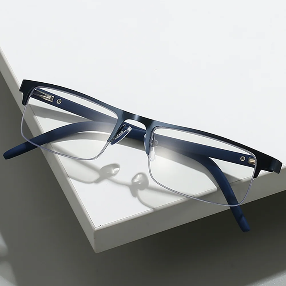 Semi-Rimless Frame Business Blue Light Blocking Glasses Filter Men UV400 Rectangle Anti Bluelight Ray Computer Eyeglasses