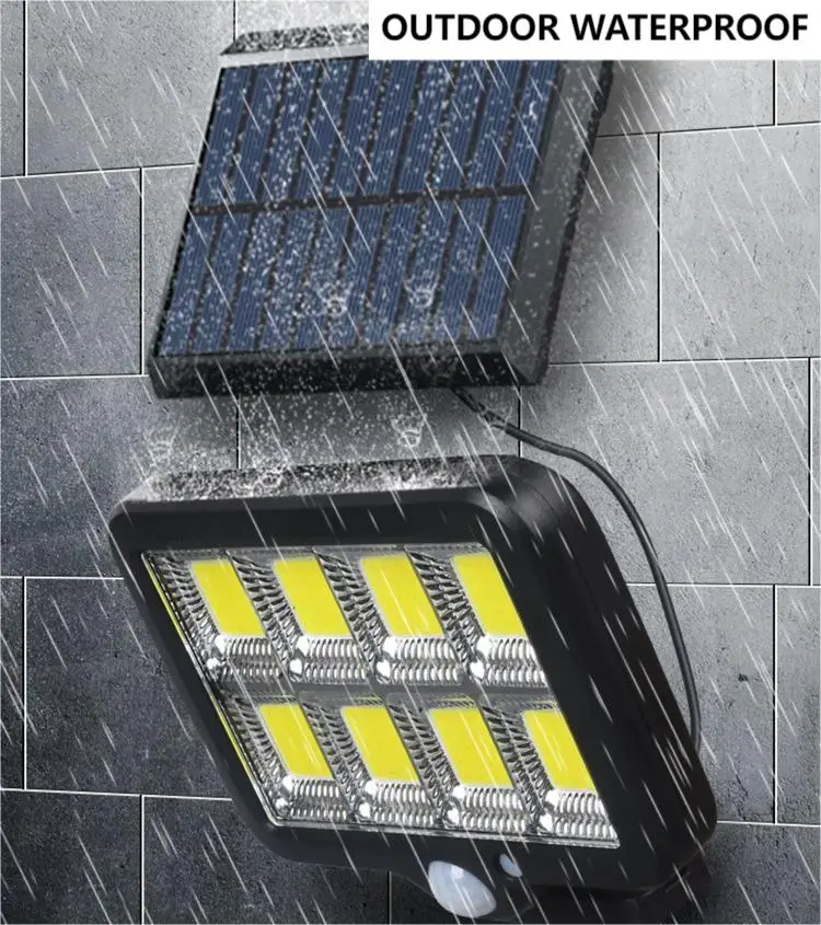 ไฟสวนโซลาร์เซลล์แบบชาร์จไฟได้พร้อมเซ็นเซอร์ตรวจจับความเคลื่อนไหว ไฟติดผนังกันน้ำสำหรับสวนกลางแจ้ง พร้อมไฟส่องสว่างสำหรับลานจอดรถและระบบรักษาความปลอดภัย