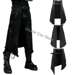 Punk Pleated Skirt Men's Gothic Leather Belt Medieval Roman Warrior Kilt Metal Chian Harujuku Stylish Clothing