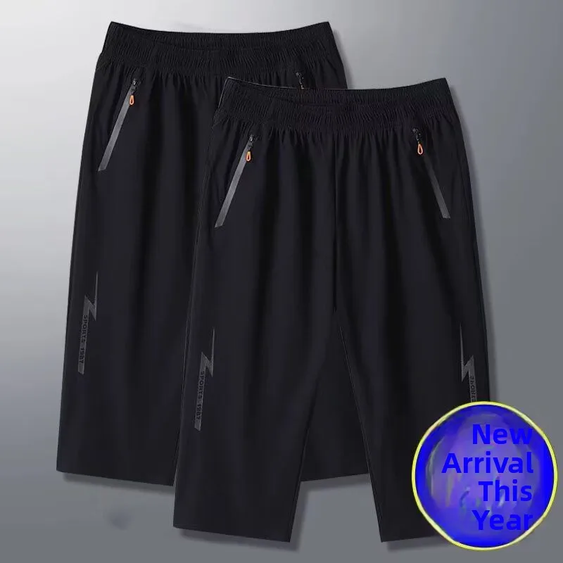 

Qui Dry Ice Silk Loose Fit Thin Men's Seven-Foot Pants Casual orts Mid-Length Loose plus Size Thin Polyester Fiber
