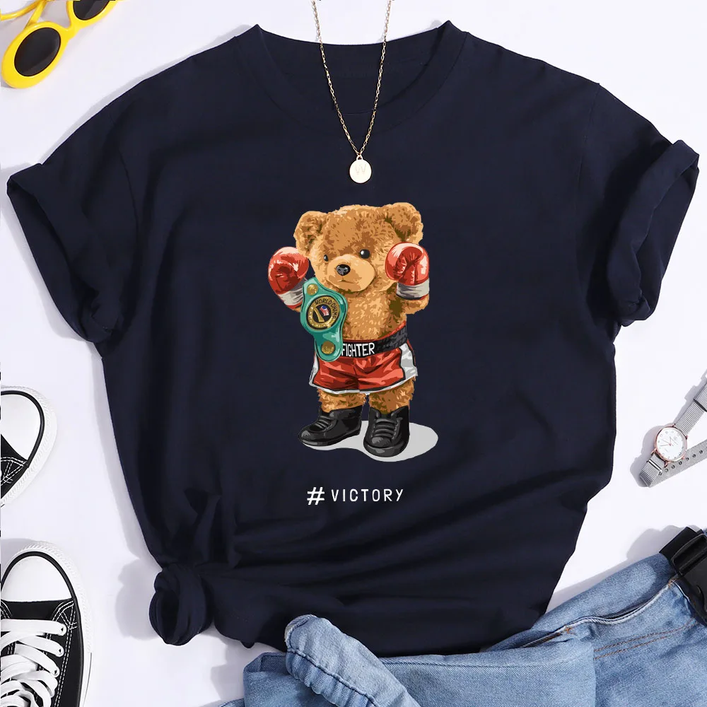 New 90 ’s Boxing Bear Short Sleeve Printing Clothing Women Summer Tshirt Harajuku Graphic Clothing Girl Tops Fashion T Shirt