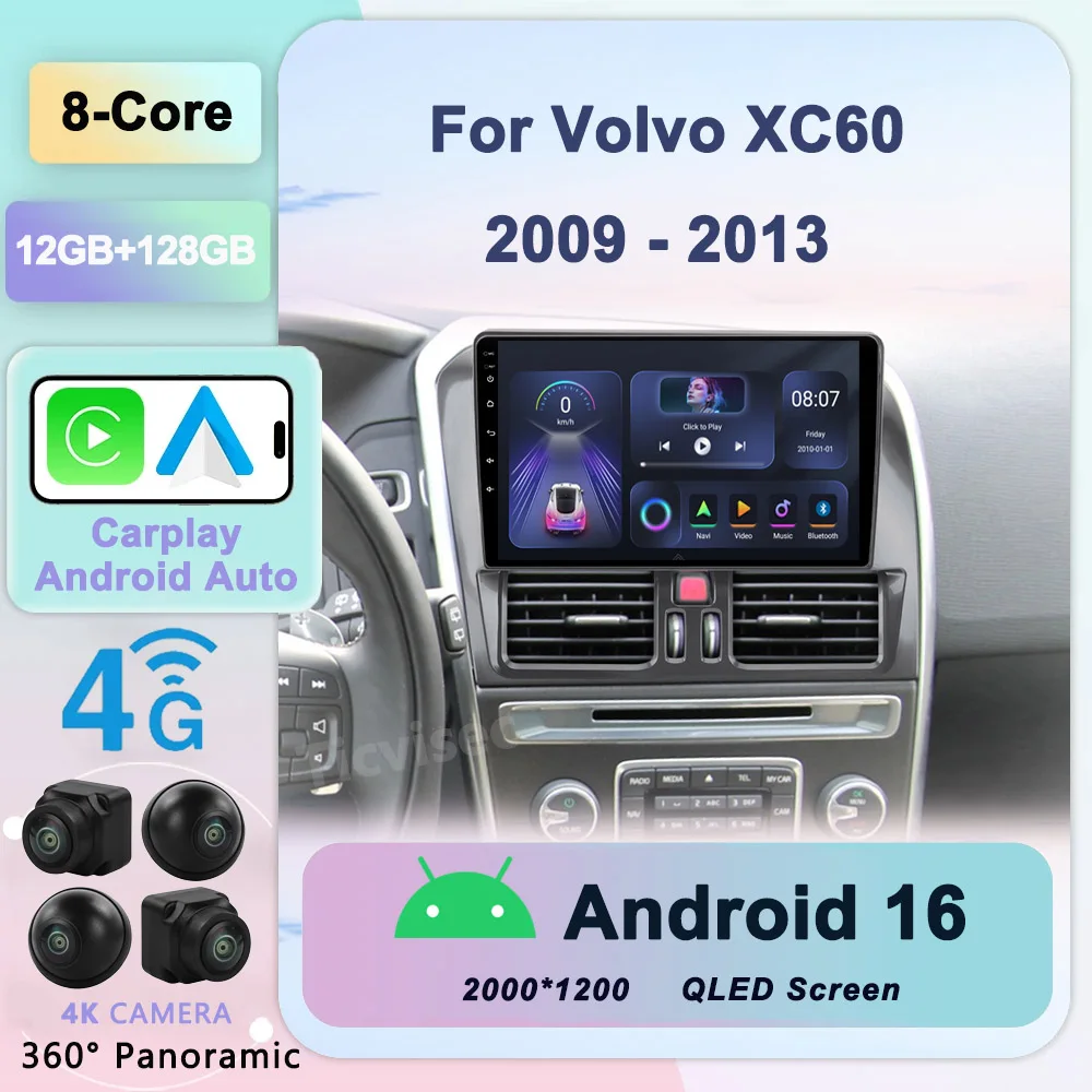 

Android 16 Car Radio 8+128G For Volvo XC60 que 1 2009 - 2013 Stereo Multimedia Player GPS Navigation BT Carplay No 2din DVD