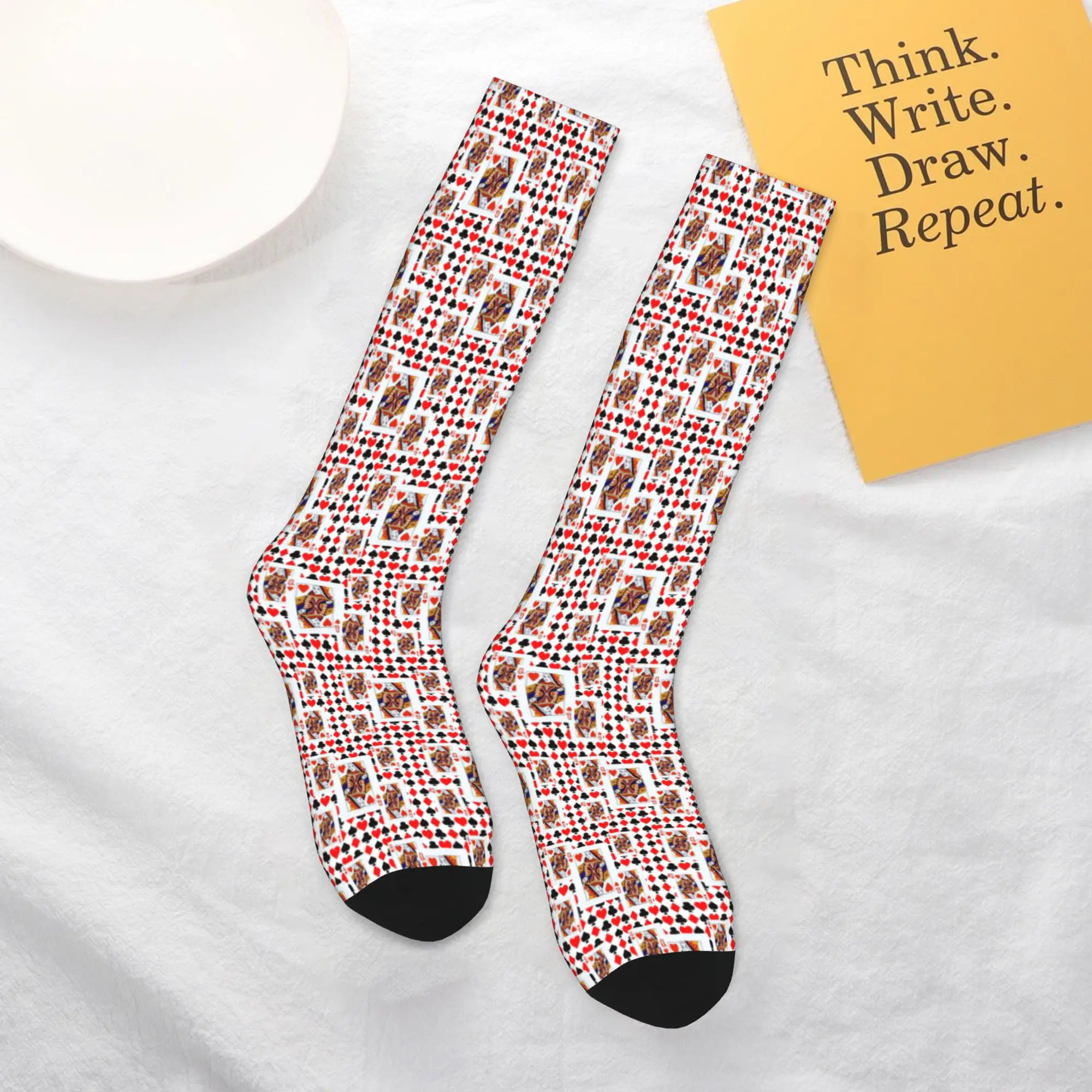 

Всесезонные чулки для экипажа, красные носки с узором в виде королевских сердец, модные длинные носки в стиле Харадзюку в стиле хип-хоп, аксессуары для мужчин и женщин