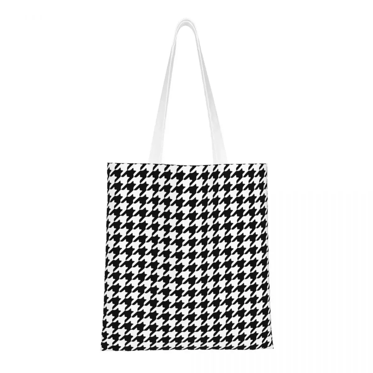 Houndstooth Black And White Pattern Canvas Tote Handbag Grocery Bags Reusable Shopping Bags for Unisex