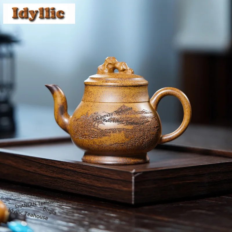 

340 мл Исин фиолетовые глиняные чайники горшок ручной работы из необработанной руды фарфоровый чайник для заваривания грязи и чая с фильтром Zisha чайный сервиз подарок