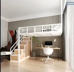 Nordic small family iron art bed attic bed duplex second floor bed space saving multi-functional wardrobe ladder elevated bed