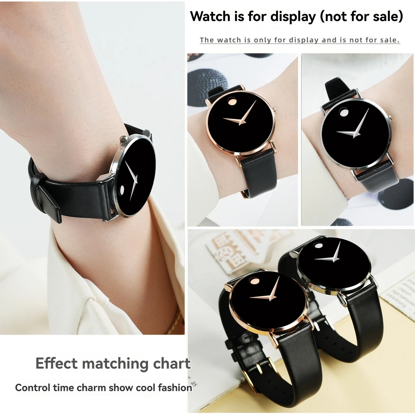 Movado Museum Classic Series 0604230/0604231 얇은 평직 정품 가죽 스트랩 18mm 블랙 시계 체인