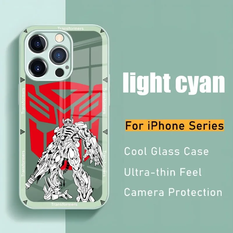 Transformers Phone Case For Iphone 14 13 12 11 Pro Max X XS XR 7 8 Plus 2020 SE Metallic Paint Glass Mobile Phone Case