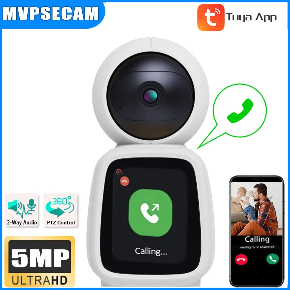 

Крытая камера TUYA 5MP WIFI PTZ двусторонний голосовой и видеовызов с экраном 2K мобильная камера видеонаблюдения умная