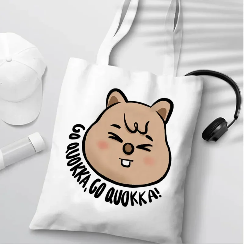 Go Quokka Print Large Capacity Girl Canvas Handbag Graphic Harajuku Women Shoulder Bags Eco Shopping Tote Bag White Casual Purse