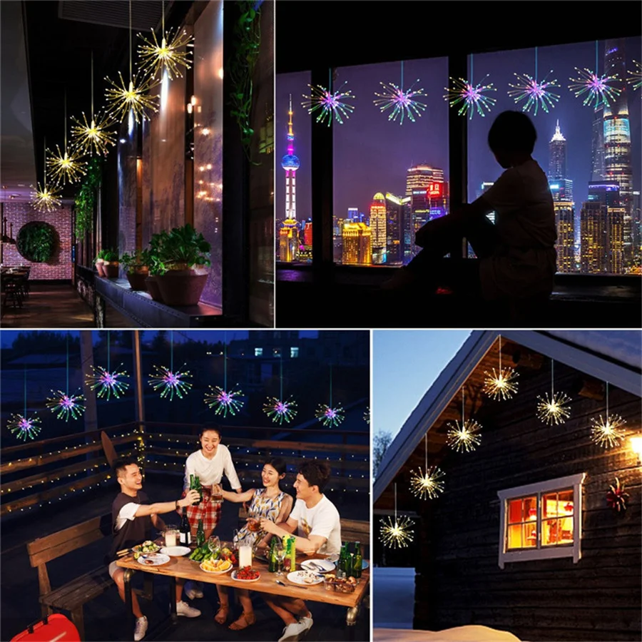 200LEDs Christmas Firework String Lights Outdoor  Explosion Star Fairy Garden Lights For Wedding Party Garland Decor