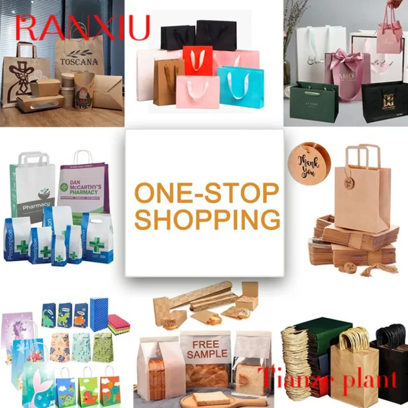 Reciclado Ofício Nylon Handle Gift Bag, Saco De Compras De Papel Kraft Personalizado Com Seu Próprio Logotipo, Preto Marrom Branco, Atacado