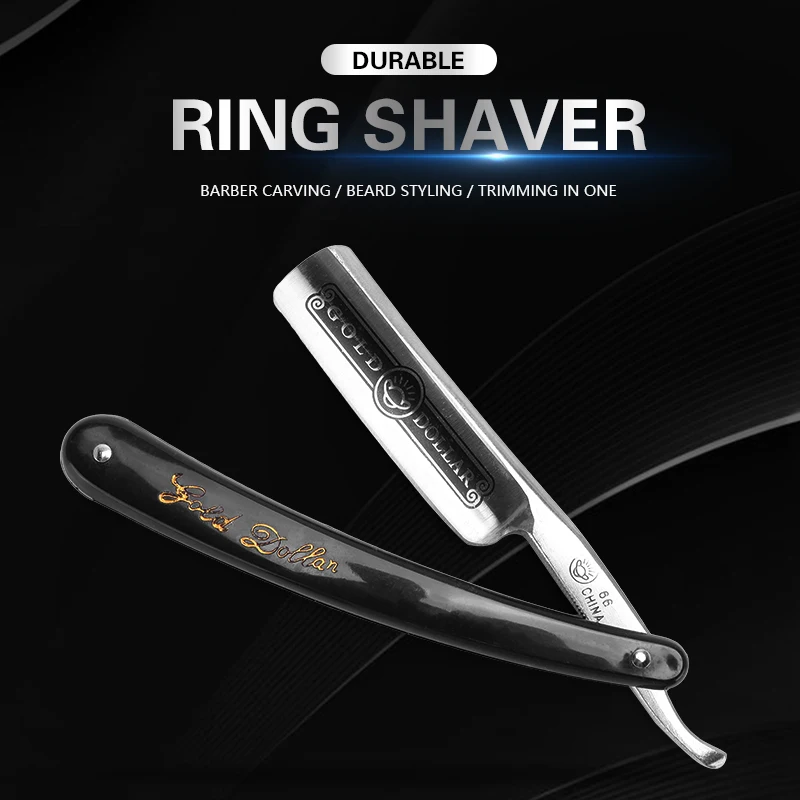 Professional Barber Straight Razor - Gold Dollars Classic Sharp Stainless Steel Folding Shaver for Men Facial Hair & Grooming
