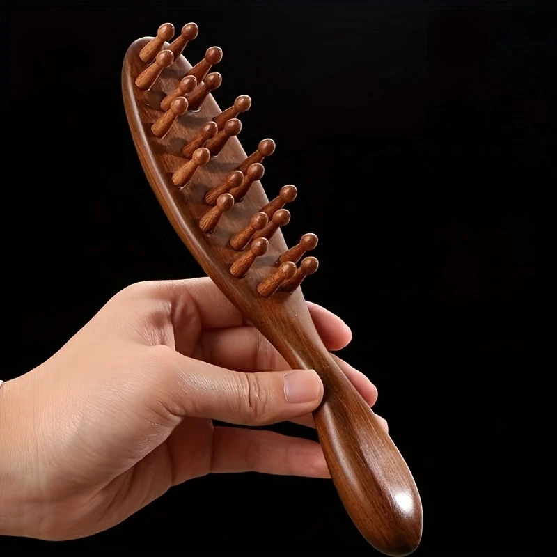 

Ergonomic Wooden Meridian Massage Comb - Thickened Sandalwood with Rounded Tips for Scalp Stimulation
