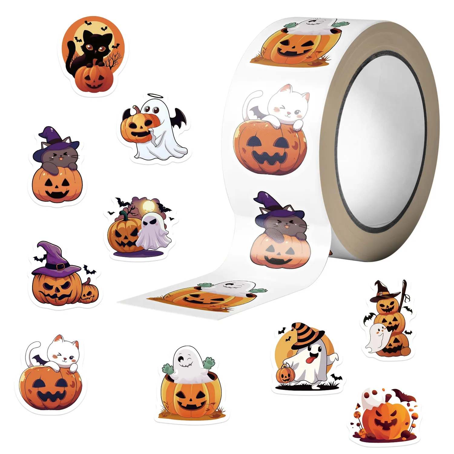 500PCS Cartoon Festival Halloween Nette Geist Kürbis Rolle Aufkleber Dekoration Skateboard Laptop Auto DIY Aufkleber Wasserdicht – Detail 8