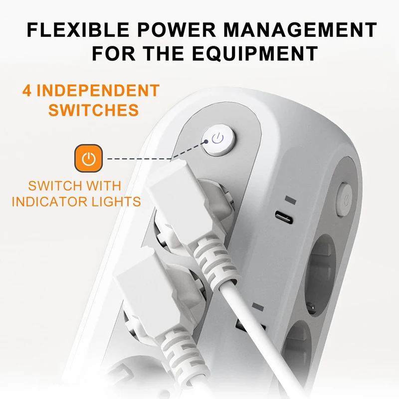 Multi Socket Power Strip with 12 AC Outlet 4 USB Port 4 Switches EU Plug Tower Socket 2M/5M Extension Cord Surge Protection