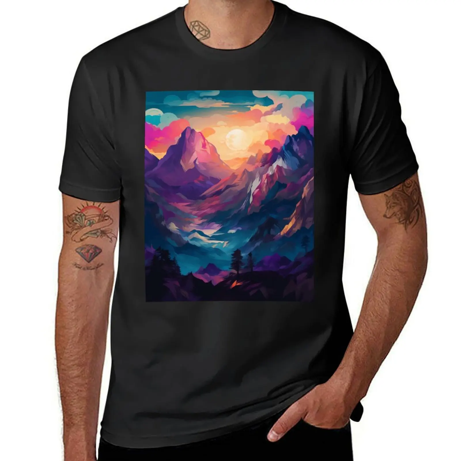 Adventure & Hobbies - Misty valley at sunset - Canvas/Artboard/Metal print T-Shirt Aesthetic clothing sweat mens funny t shirts