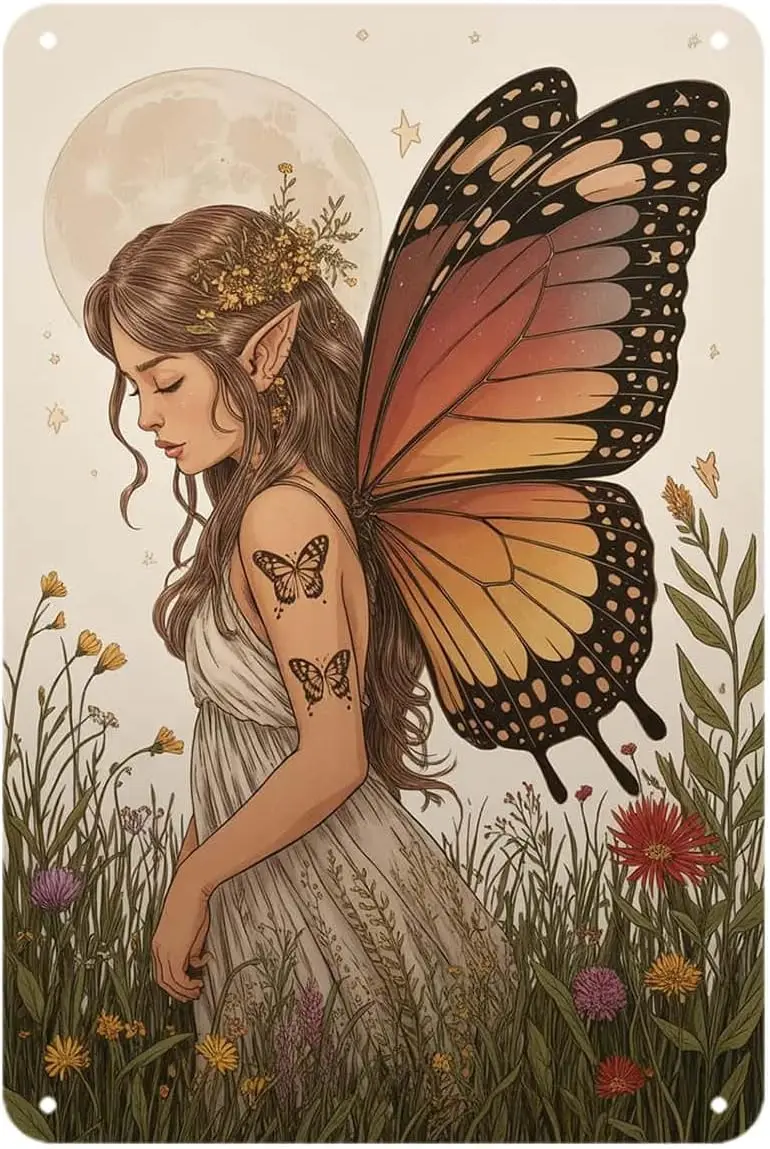 Fairy Princess Tin Sign Aesthetic Fantasy Nature Art Vintage Metal Signs Wall Decor for Kitchen Bar Cafe Bedroom Home Patio Outd