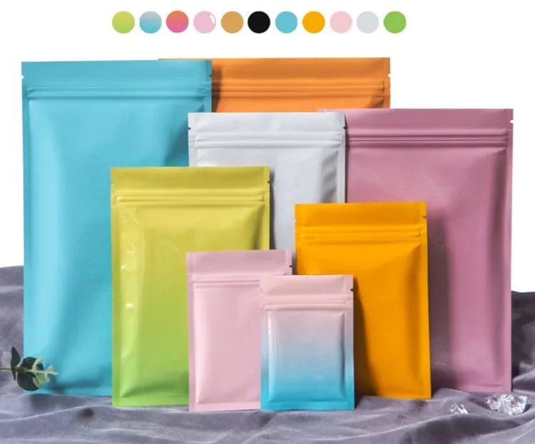 200PCS Thick Aluminum Foil Zipper Packaging Bag Flat Resealable Powder Sanck Jewelry Coffee Candy Chocolate Food Storage Pouches