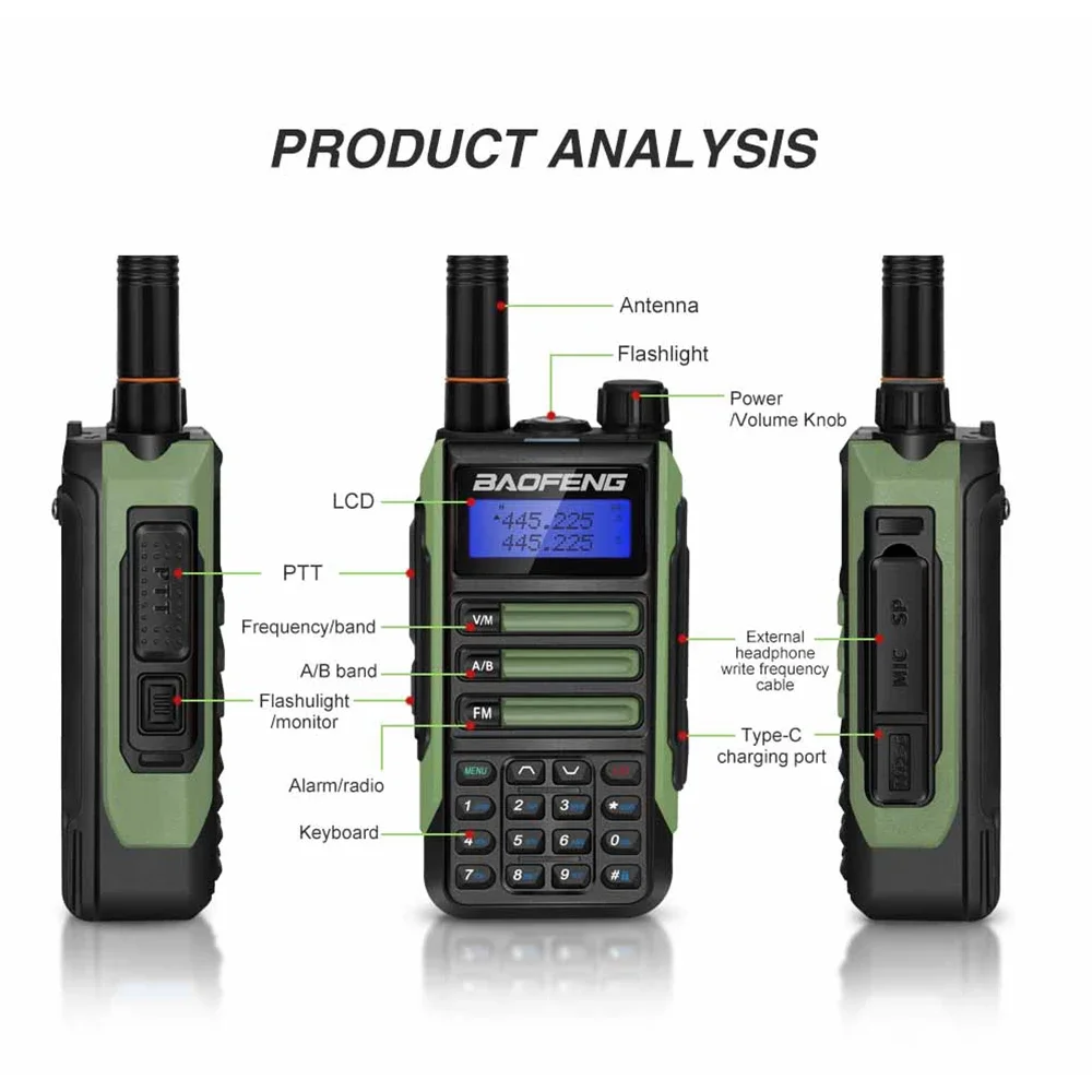 Baofeng Walkie-talkie UV-16 Plus Waterproof IP68 High-power Radio VHF UHF Two Way Radio Dual Band Walkie-talkie 50km Talk Range