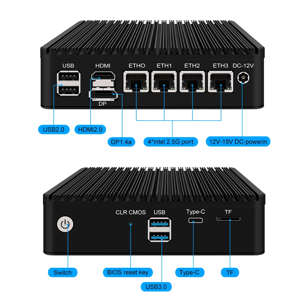 4 Intel i226 2.5G 11a geração Pentium N6005 V5 Firewall Soft Router DDR4 2 * NVMe TPM2.0 3x4K OPNsense ESXi Proxmox Mini PC sem ventilador