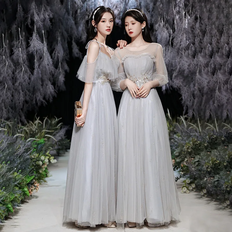 Large Size Grey Bridesmaid Dres 2023 New Sisters Group Fairy Temperament Wedding Party Dress Graduation Ceremony Gowns