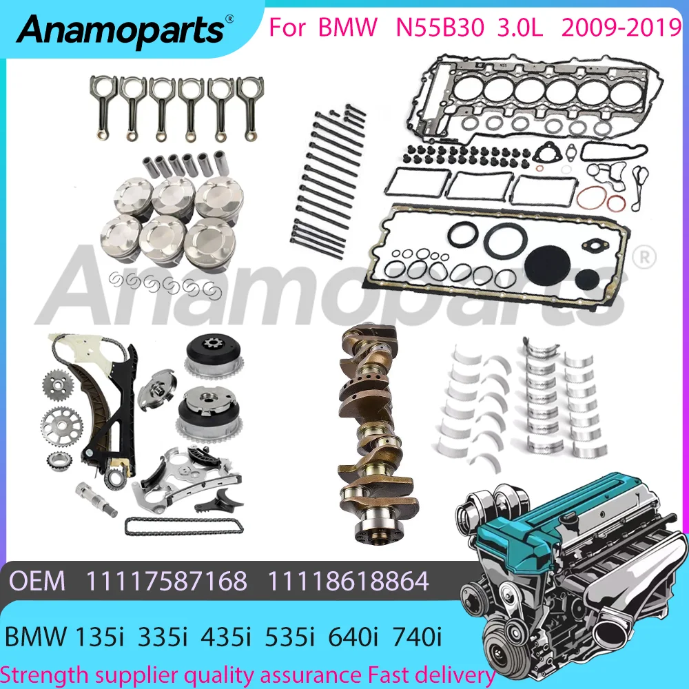 Engine timing chain full gasket reassembly overhaul package for 09-19 BMW N55B30 135i 335i 435i 535i 640i 740i 11212163665