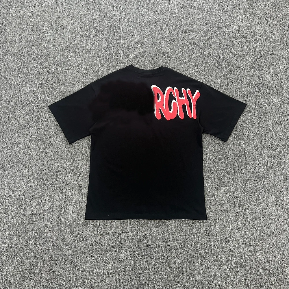 

SY-165 Мужской хлопковый летний спортивный топ с короткими рукавами, красным принтом на спине, рукавами реглан и черными короткими рукавами